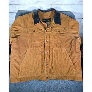 Eddie Bauer Mens XL Corduroy Sherpa Lined Trucker Jacket Brown Y2K 2007
